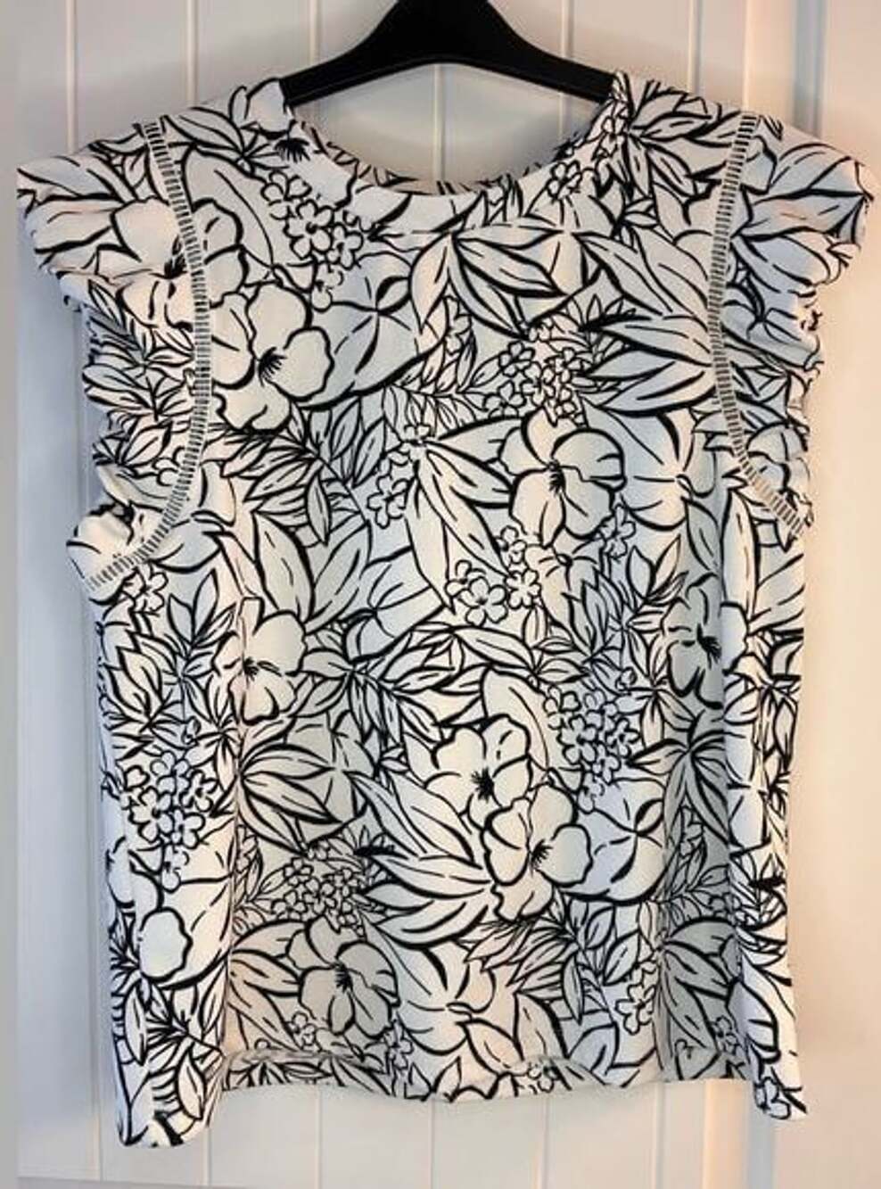 Melloday Black White Floral Short Sleeve Top Size L
